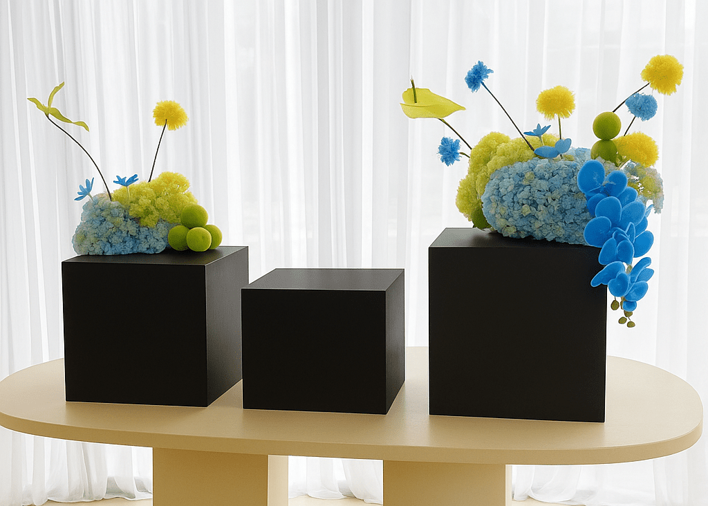 Large Trio Black — Large-Format Tall Black Acrylic Display Risers, 3-Piece — Plinths New York