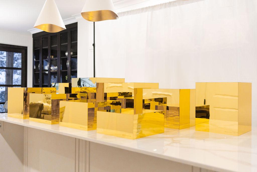 Add a Glamorous Touch to Your Displays with the Luxe Gold Mirrored Trio Set - Plinths New York