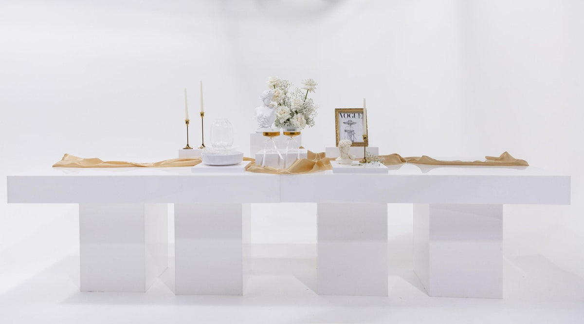 Classy Low White — Large-Format 6-Piece Low-Profile Acrylic Display Risers — detail view — Plinths New York