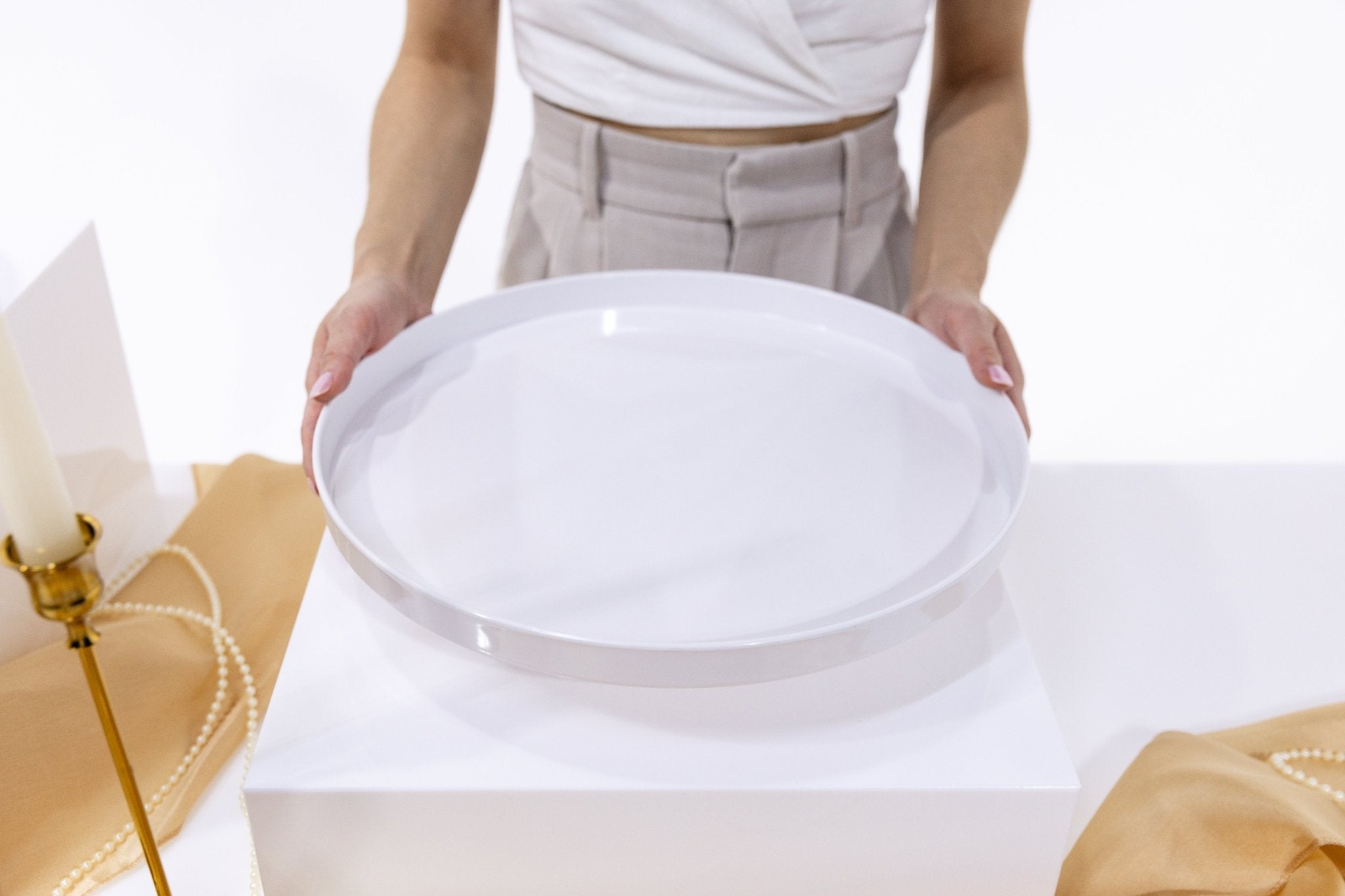 White Rounded Platters - Plinths New York