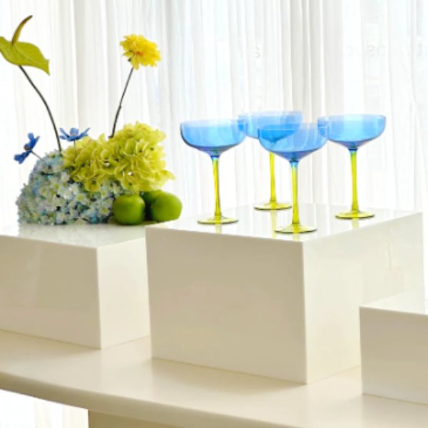 Short Trio Set with blue glass